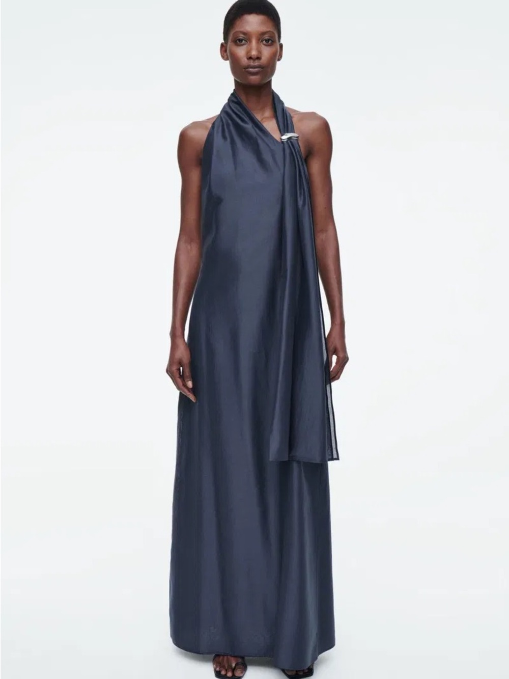 COS One-Shoulder Draped Maxi Dress in Navy
